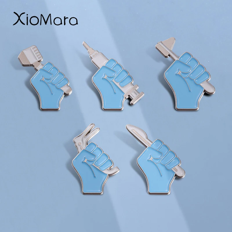 Doctor's Surgery Enamel Pins Custom Blue Protective Gloves Brooches Lapel Badges Funny Jewelry Gift for Doctors Nurses Friends