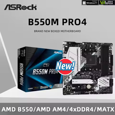 ASRock Brand New B550M PRO4 Motherboard AMD B550 4xDDR4 HDMI Dual M.2 NVME PCIe 4.0 Support Ryzen 5 5600G R7 5700X3D 5800x3D CPU