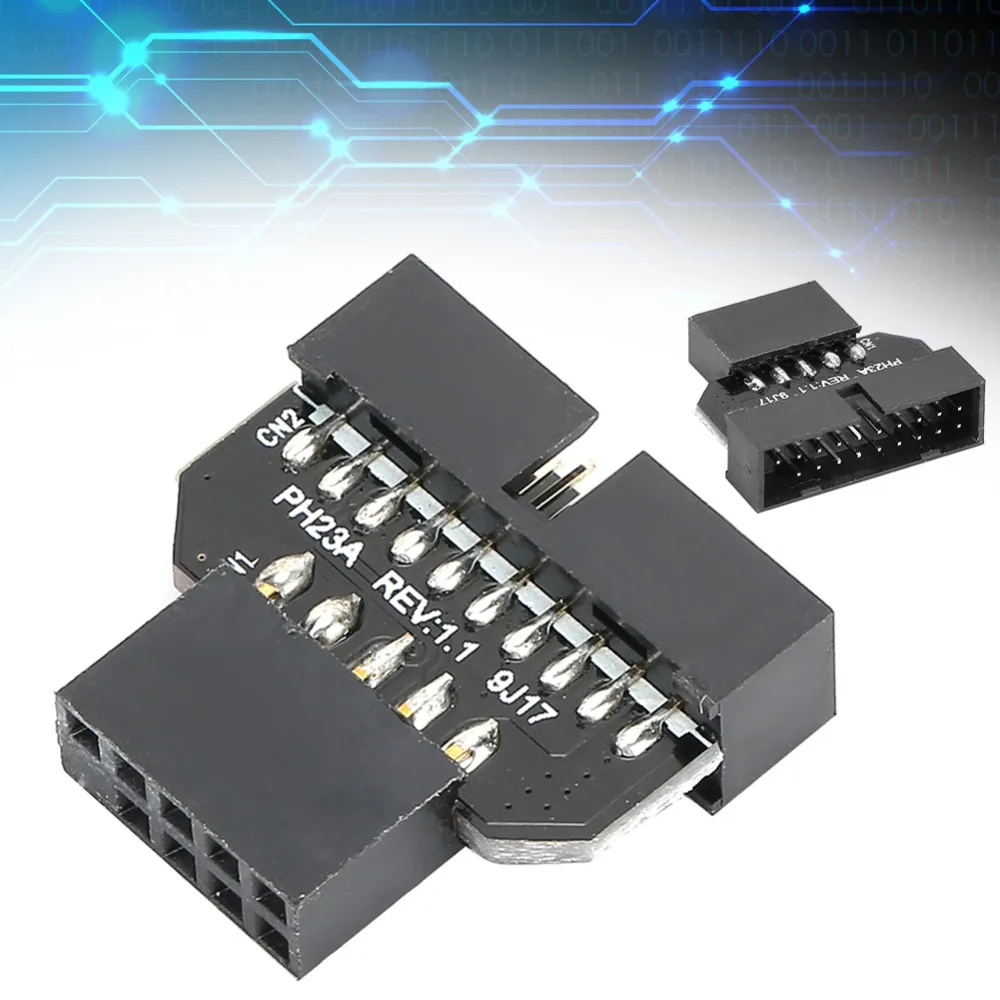 USB 2.0 9Pin to USB 3.0 19P Motherboard Header Adapter, PH23A Black USB 2.0 9Pin Adapter USB 3.0 19P Adapter PC Assembly