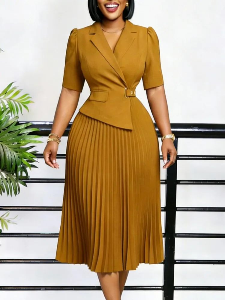 

L-3XL Plus Size Elegant Midi Dress 2026 Summer Autumn Women Office Lady Dress Casual Half Sleeve Bandage Robe Oversize Dress