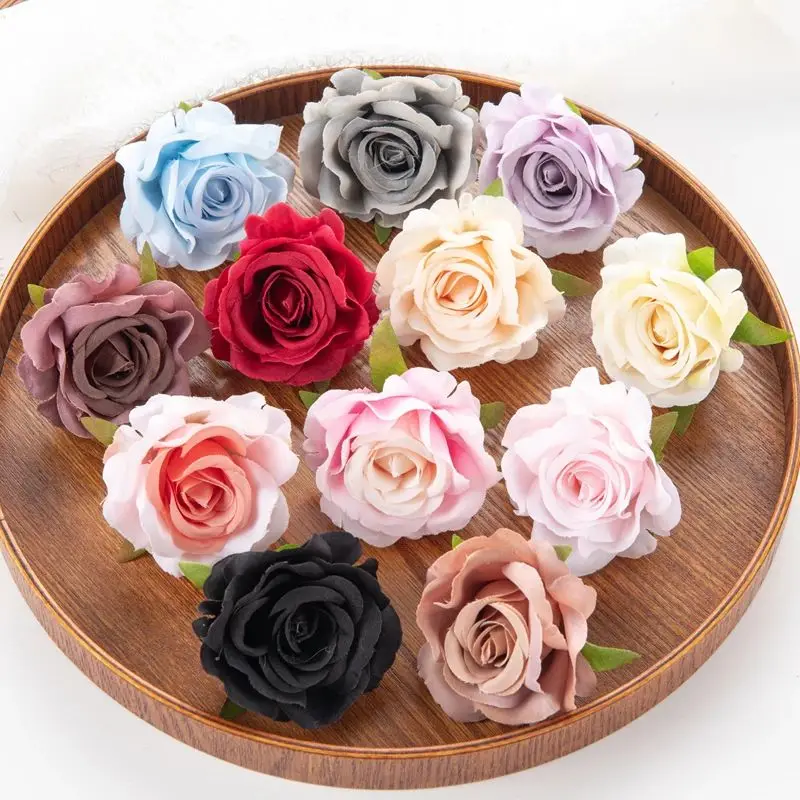 100pcs Silk Artificial Flower Rose Wedding bridal bouquet Outdoor Garden Home Festival Party Decor Christmas Wrist Diy gift Box