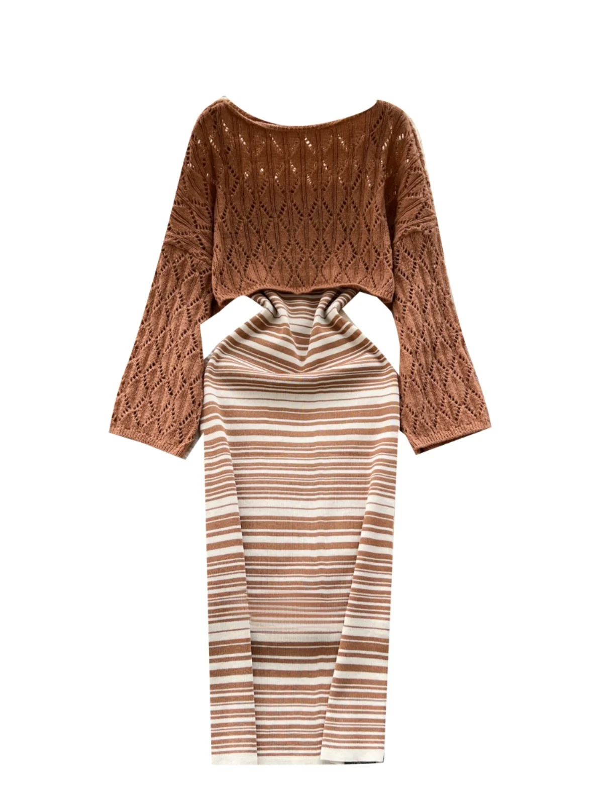 

Женский модный свободный вязаный свитер ort Sve, длинная футболка с вырезами Dr и ремешком, универсальный слэ