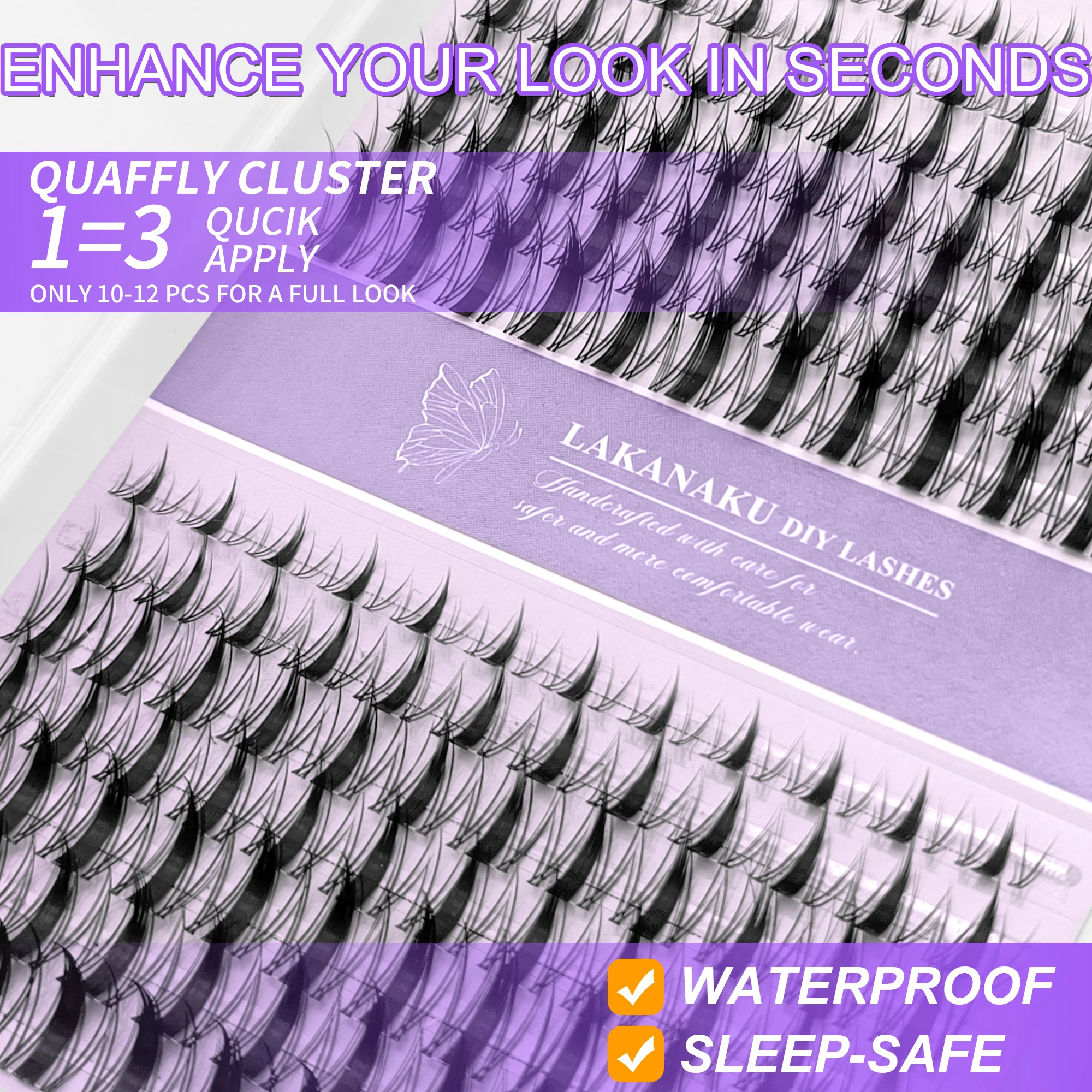 LAKANAKU 168 Ventole Fai da te Cluster Ciglia Cat Eye Ciglia Fascia invisibile Premium Visone Manga Lash Cluster