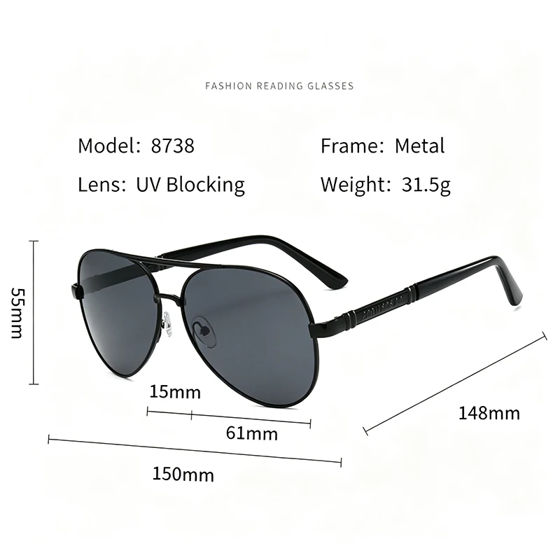 Men's Metal  Aviator Sunglasses,  Male Drivers, Glasses for Driving Fishing Cycling Travel Outdoor Daily Sports Activities