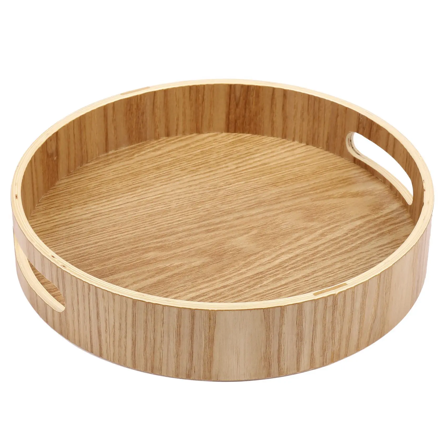 AB33-3X Round Serving Bamboo Wooden Tray For Dinner Trays Tea Bar Breakfast Food Container Handle Storage Tray 1