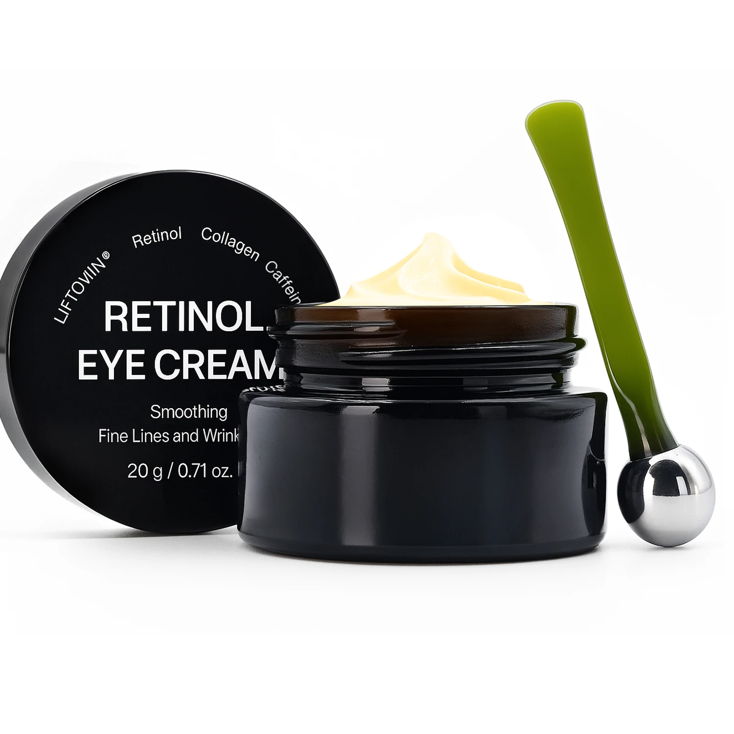 しわ対策レチノールアイクリーム、肌を引き締め、エイジングケアで小じわ、クマ、むくみを軽減、0.71オンス