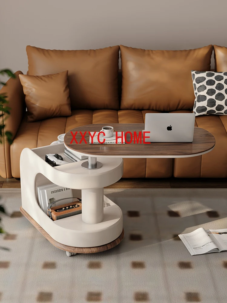 Movable Small Coffee Table Solid Wood Small Table Trolley with Lifting Table Board Universal Wheel