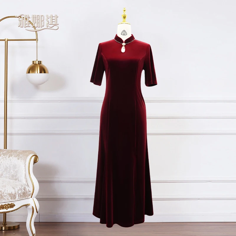 

Ele Velvet Two-Piece Set Yan Qi Faionable Beaded Wedding Dr Long Sve Floor Length Evening Gown for Mother of the ...