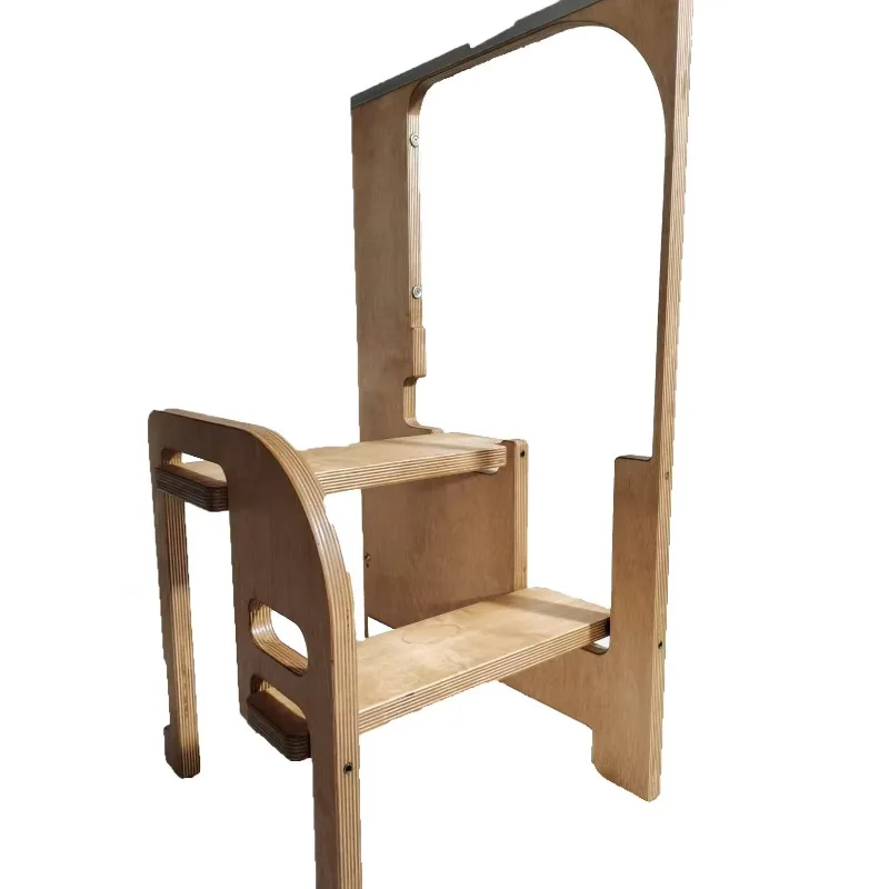 

Two-Step Folding Wood Ladder Multi-Functional Universal Insertable Storage Children's Kitchen Heightening Modern for Home Use
