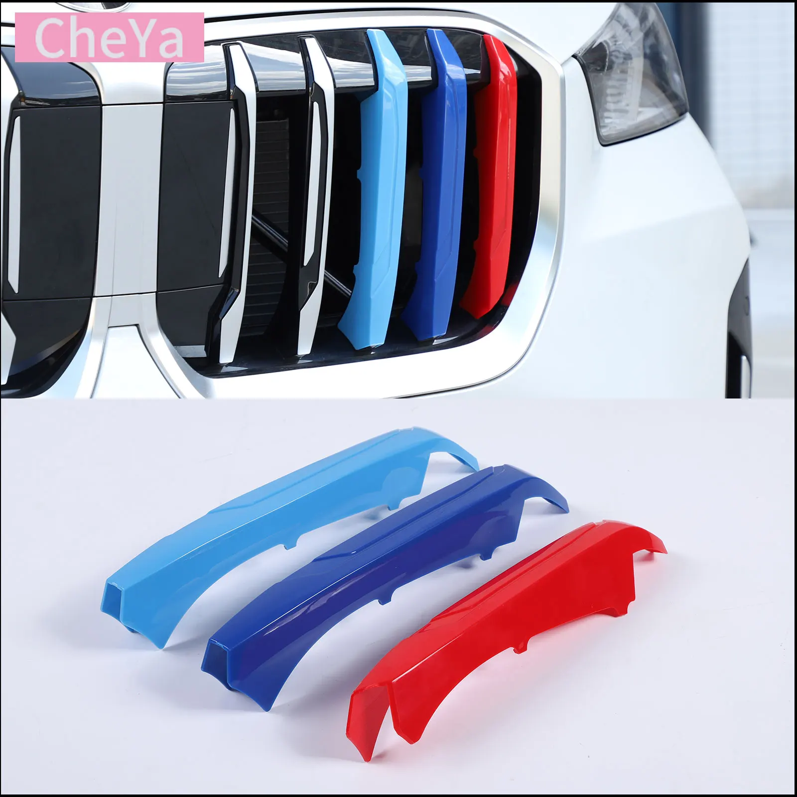 For BMW X1 U11 2023-2024 Car Three-color Grille Decorative Sticker ABS Exterior Modification Accessories 3 Pcs