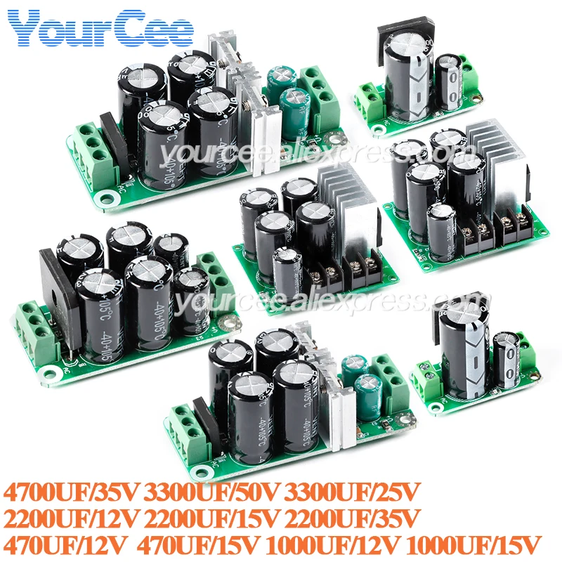 Dual 2200uF 35V 3300uF 25V Rectifier Board Power Amplifier Filter Module 12V/15V 470UF/1000UF/2200UF Single 35V 4700UF 50V 3300