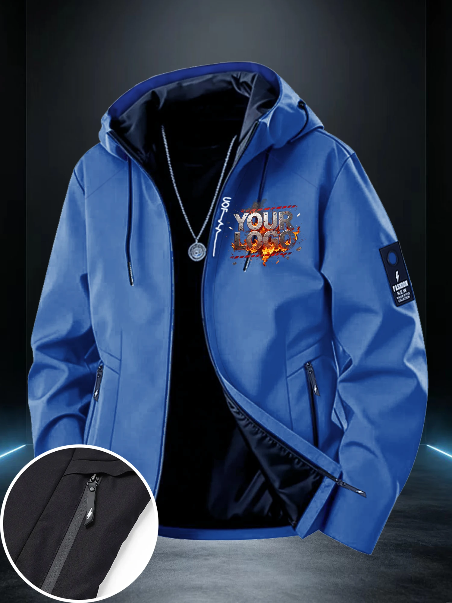 New autumn trendy jacket with customizable chest logo, text, and images, suitable for outdoor cycling and hiking