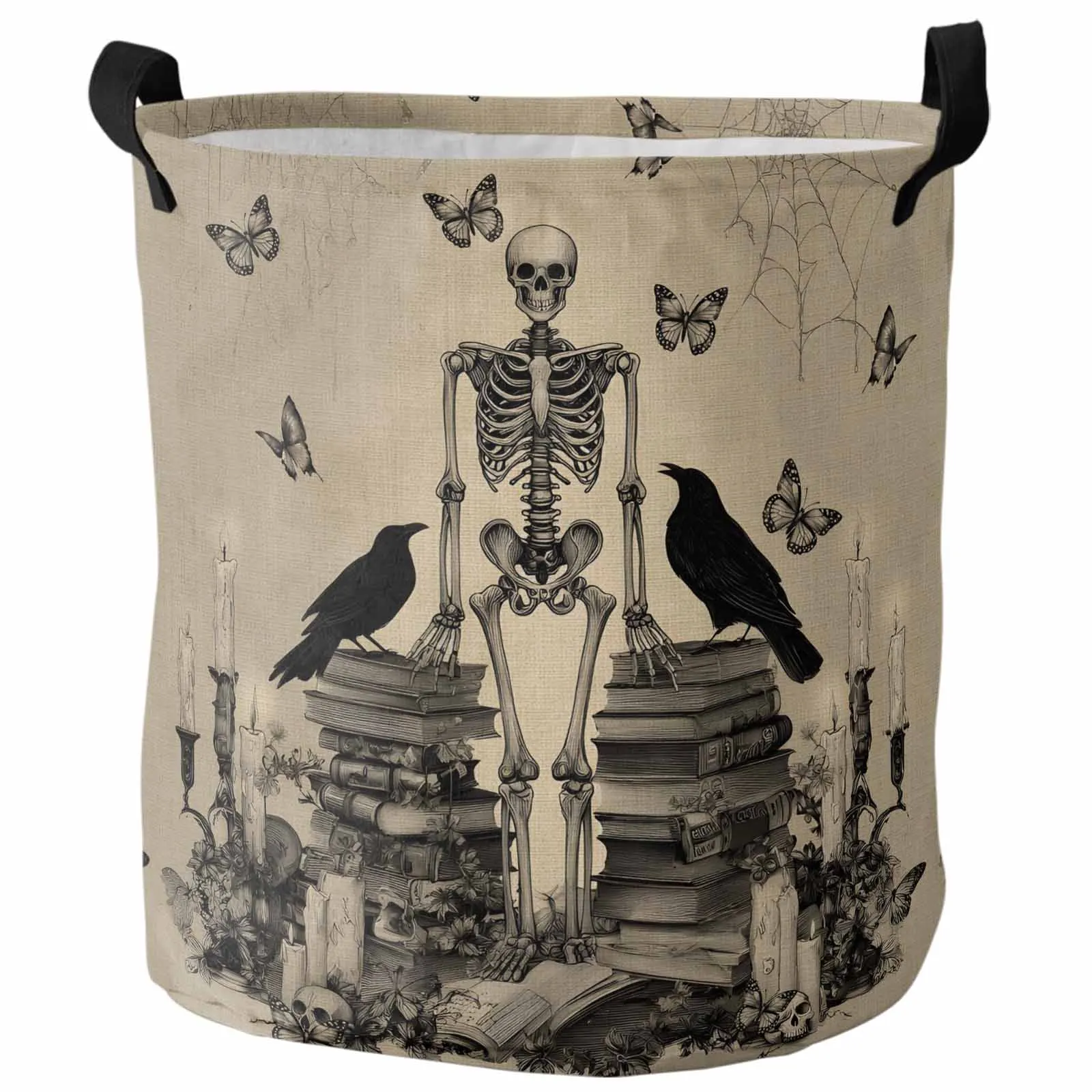 

Retro Skull Crow Book Candle Foldable Dirty Laundry Basket Kid's Toy Organizer Waterproof Storage Baskets