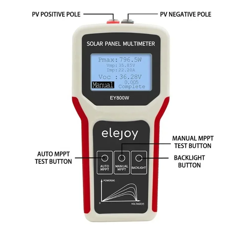 Elejoy EY800W MPPT Solar Panels 800w Tester Multimeter Powered Parking Meter Smart Current Flash VOC Voltage Tester