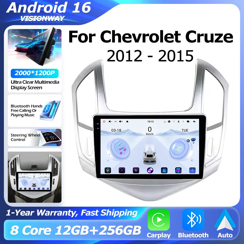 

Android 16 QLED 2000*1200P 8 Core For Chevrolet Cruze J300 J308 2012-2015 Multimedia Player Auto Wireless CarPlay WIFI 4G BT