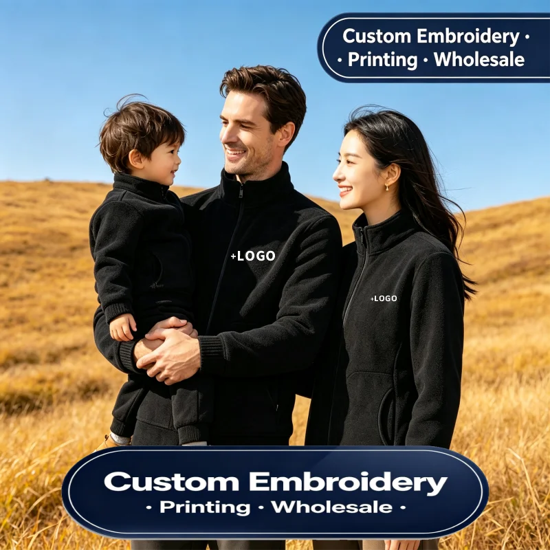 Custom Embroidery Fleece Jacket Wholesale Bulk Order Men Women Full Zip Stand Collar Warm Winter Jacket Outerwear