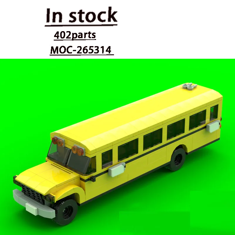 MOC-265314 City Road Traffic Yellow School Bus Building Blocks Model, 402 Pieces, Creative Adult Birthday and Christmas Toy Gift