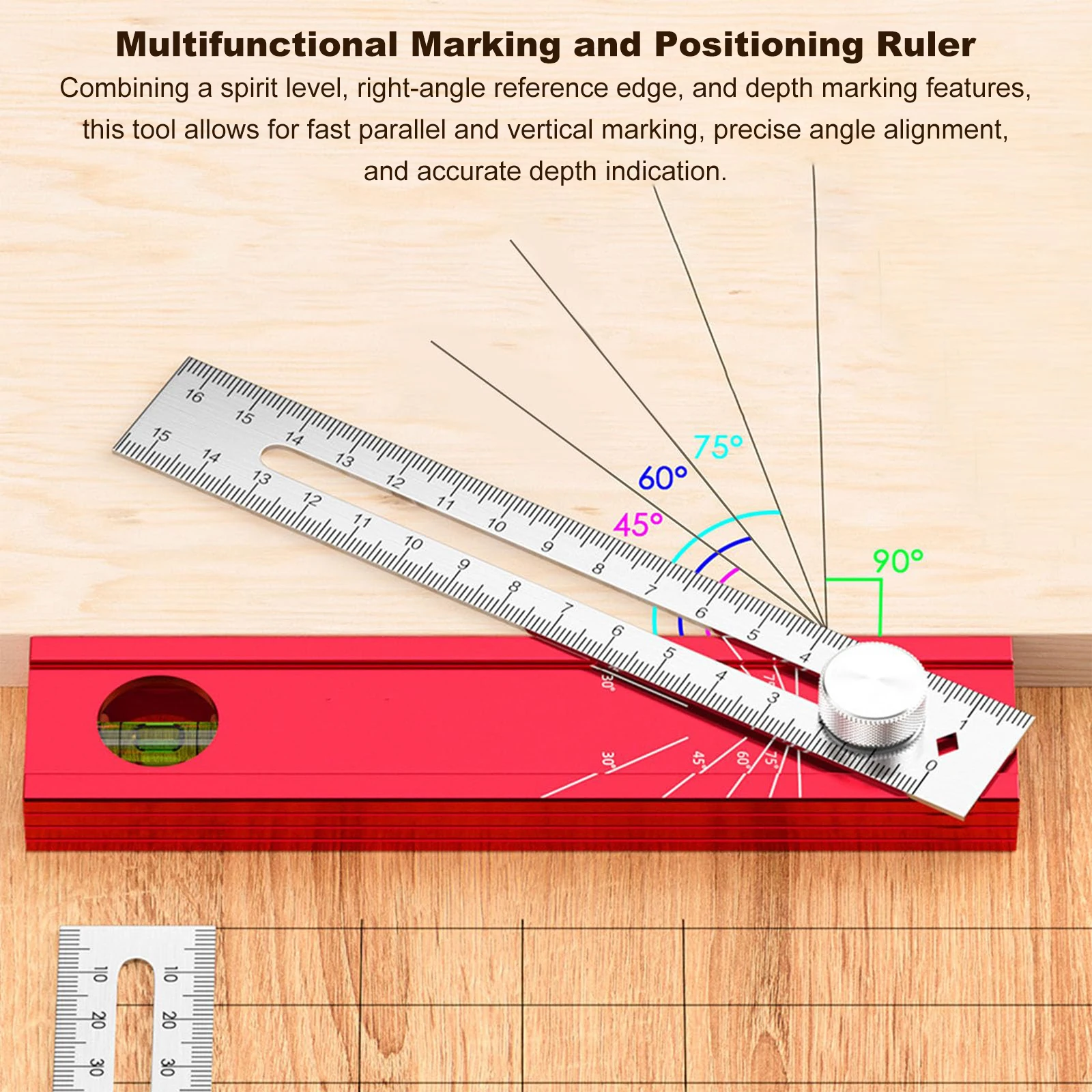 Aluminum Alloy Foldable Angle Ruler with Depth Measuring Foldable Depth Measuring Ruler for Woodworking Metalworking Furniture