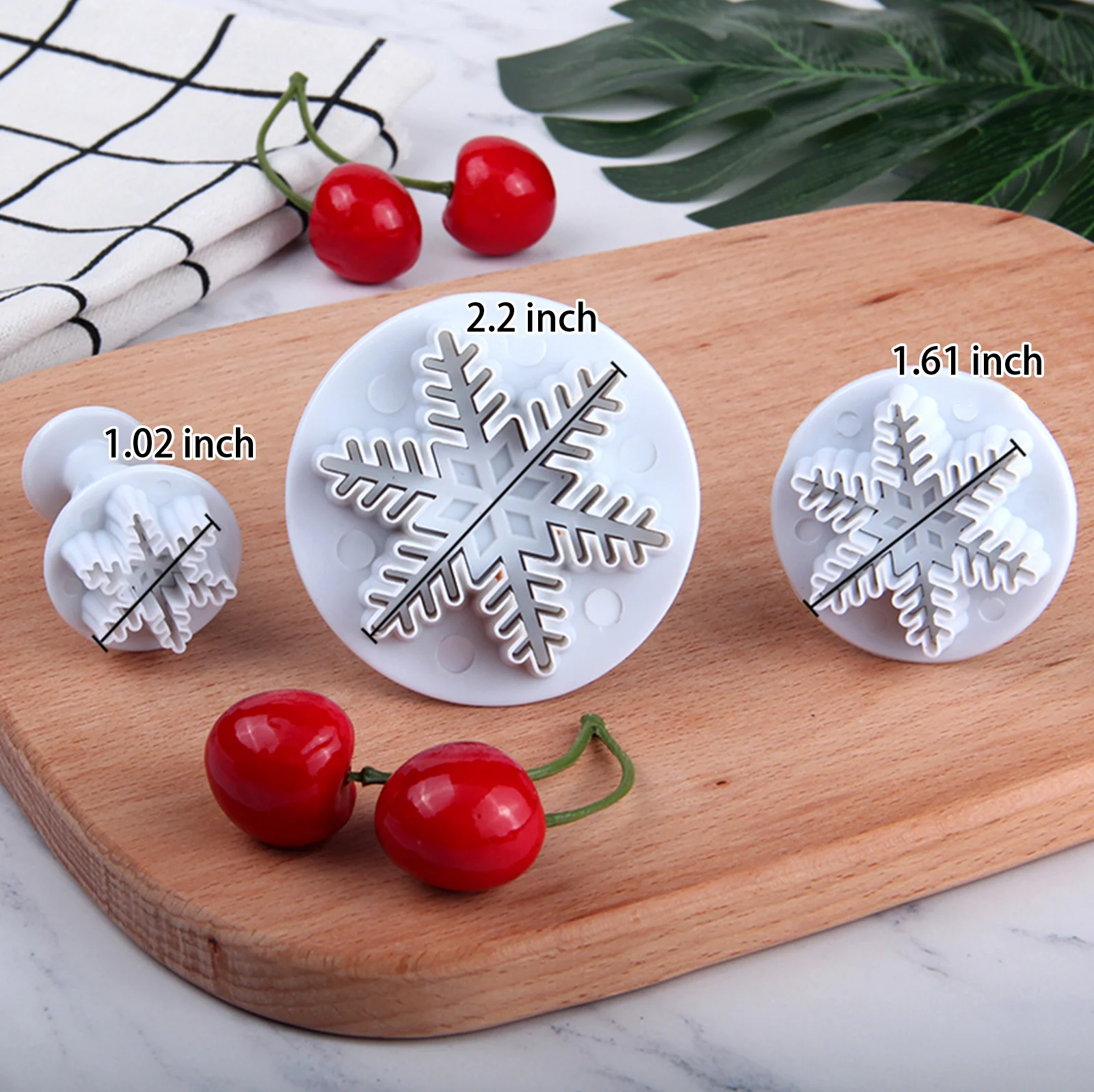 Set di 3 formine per fondente con fiocco di neve natalizio, formine per torte e biscotti in stile stantuffo, strumenti per la cottura natalizia per torte fai da te # HB0358