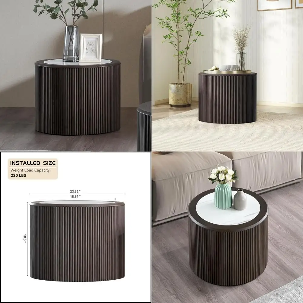 طاولة جانبية مستديرة حديثة منقوشة بالرخام، طاولة قهوة خشبية صغيرة لغرفة المعيشة ومنطقة الأريكة