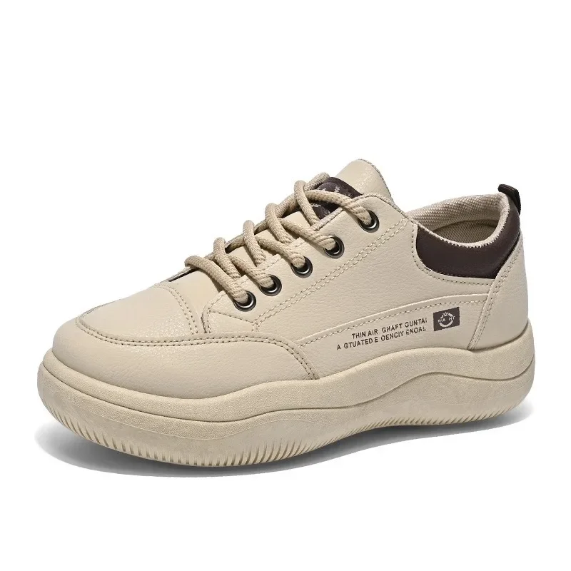 Fashion Vulcanized Women's Shoes 2026 Spring New Style Leather Surface Comfortable Breathable Running Sports Single Sneakers