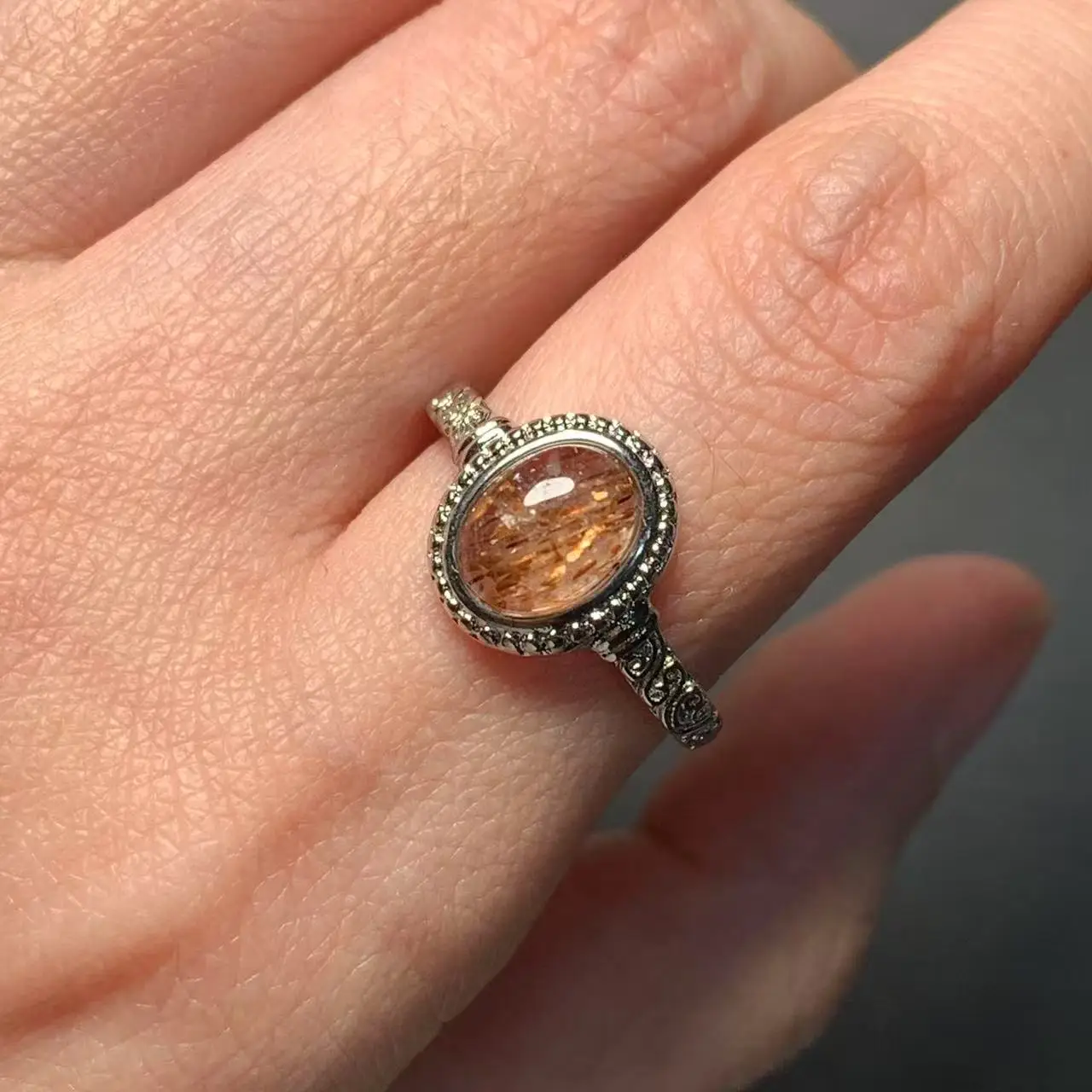 Vintage Natural Red Rutilated Quartz Ring For Women Stainless Steel Simple Fine Jewelry Stone Gemstone Classic Style