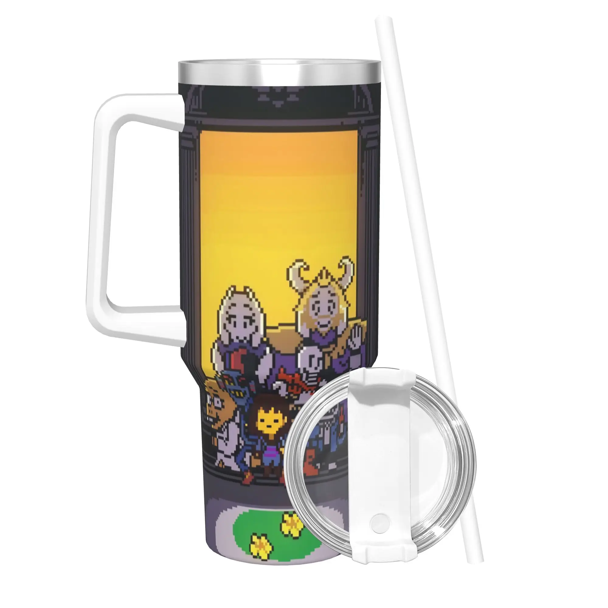 40OZ Stainless Steel Tumbler Game Undertales Thermal Cups Sans Papyrus Portable Cold and Hot Mugs Cup Beach Water Bottle