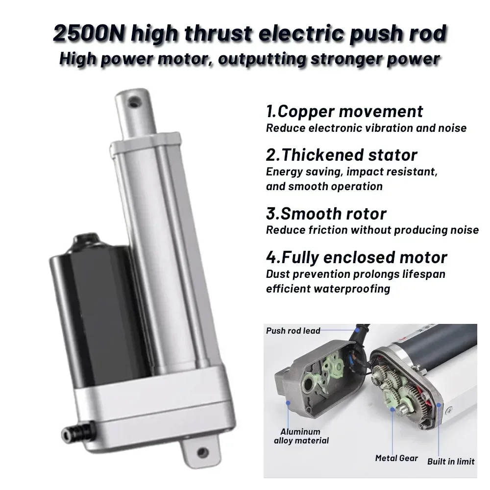 Highrust 2500n atuador linear silencioso cilindro elétrico push rod dc12/24v motor alternativo para automação industrial 33 mm/s