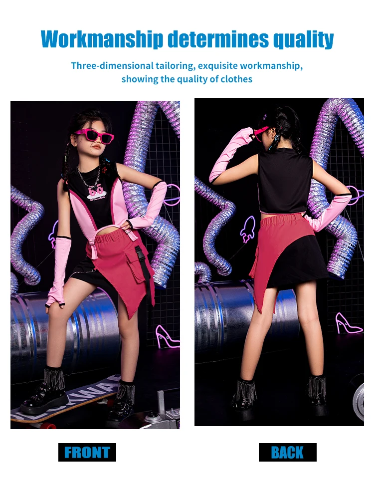 K-PoP Clothes Dopamine outfit girls jazz dance vest skirt sweet cool children's dance costume set kids hip-hop trend