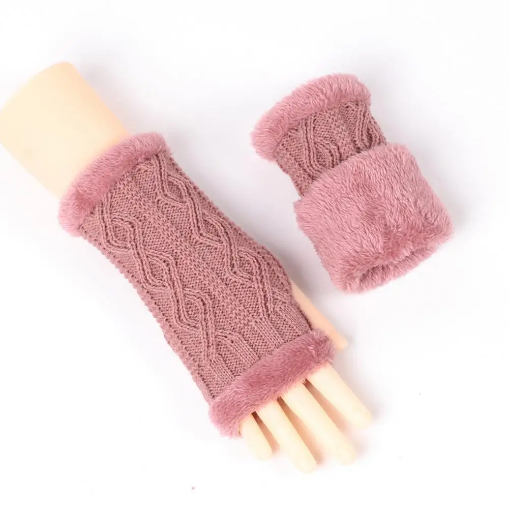 Women Gloves 1 Pair Classic High Elastic Soft  Women Winter Solid  Rhombus Texture Fingerless Mittens Daily Wear