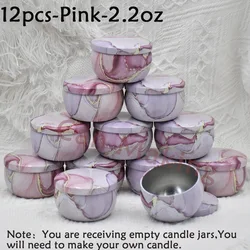 12-Piece Marble Pattern Candle Tins - 2.2oZ Iron Containers With Lids For Diy Candles, Jewelry Storage & Gifts