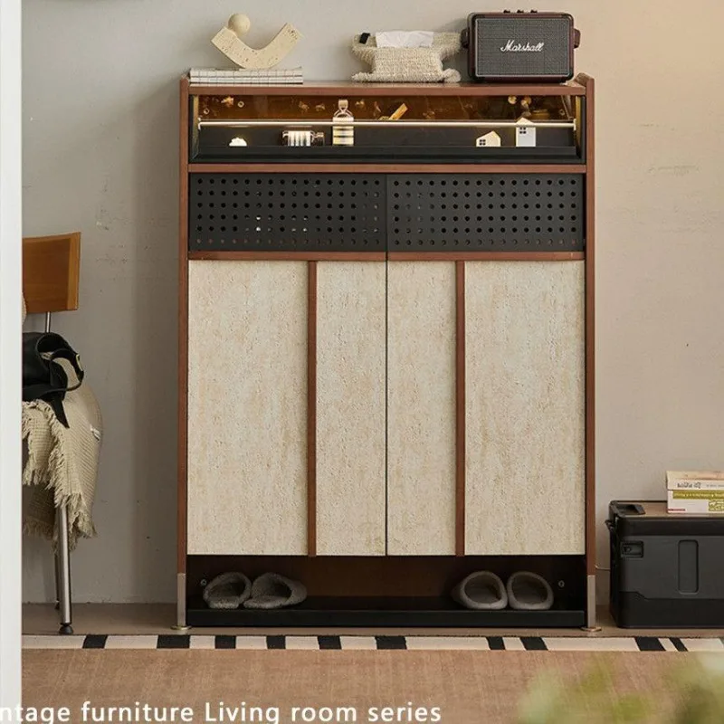 

Дизайнерский шкаф для обуви в ностальгическом стиле из массива дерева, дизайнерский прихожий шкаф для небольшой квартиры, узкий, для хранения вещей