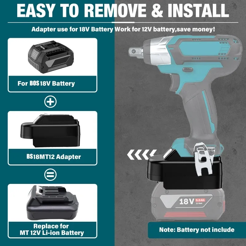 BS18MT12 Batterieadapter für Makita 12V Elektrowerkzeug Kompatibel mit Bosch 18V GBA Serie Batterie für Makita 12V Li-Ionen Elektrowerkzeug – Detail 3