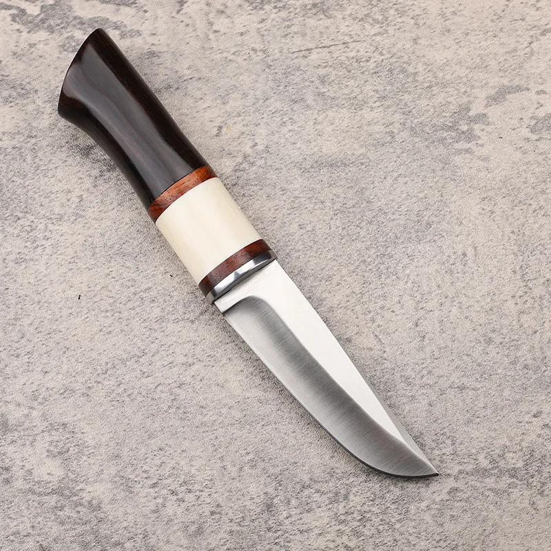 Imagem -03 - Sandalwood Handle Hunting Knife Aço 5cr13mov Lâmina Fixa Afiada Ferramenta de Sobrevivência ao ar Livre com Conjunto de Facas de Couro