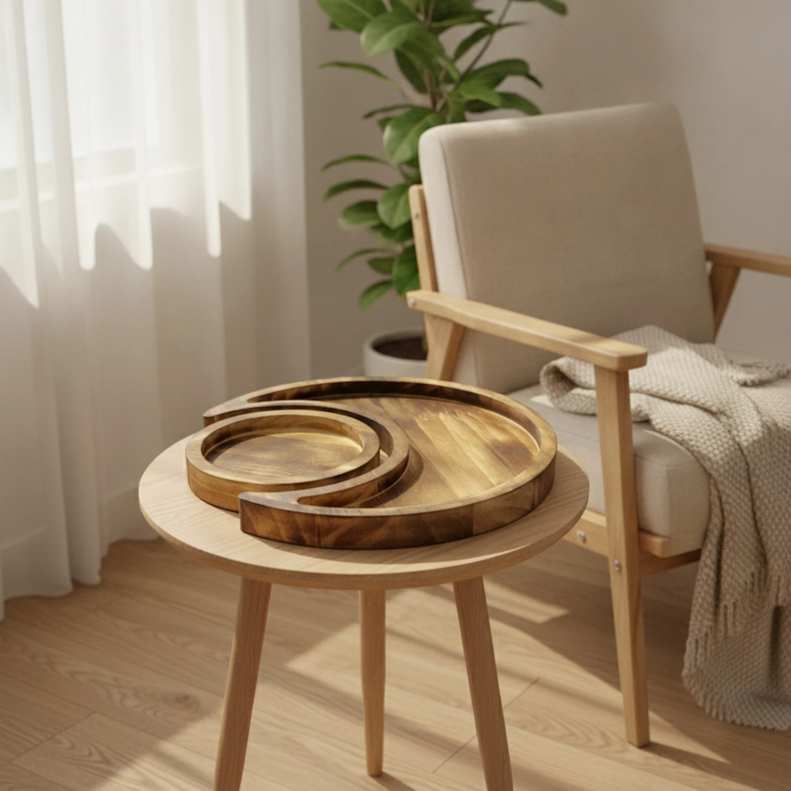 2 Pieces Wooden Tray Set Low-Profile Crescent Moon Tray Long-Lasting for Vanity, Nightstand
