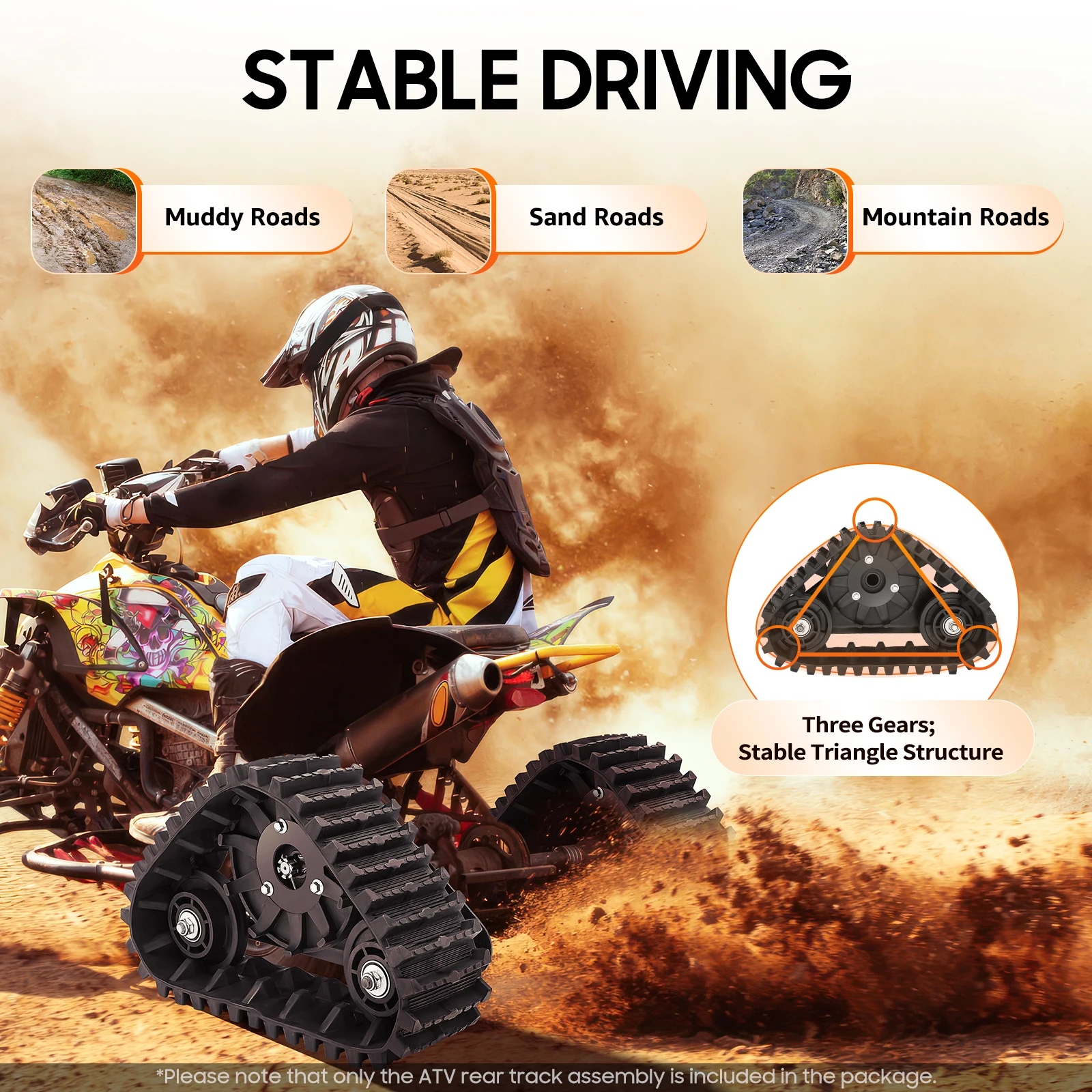 Atv Rear Axle with Rotatable Triangle Wheels, Metal Construction, Large Tire Surface, Brake Disc for Safety, Efficient Power Del