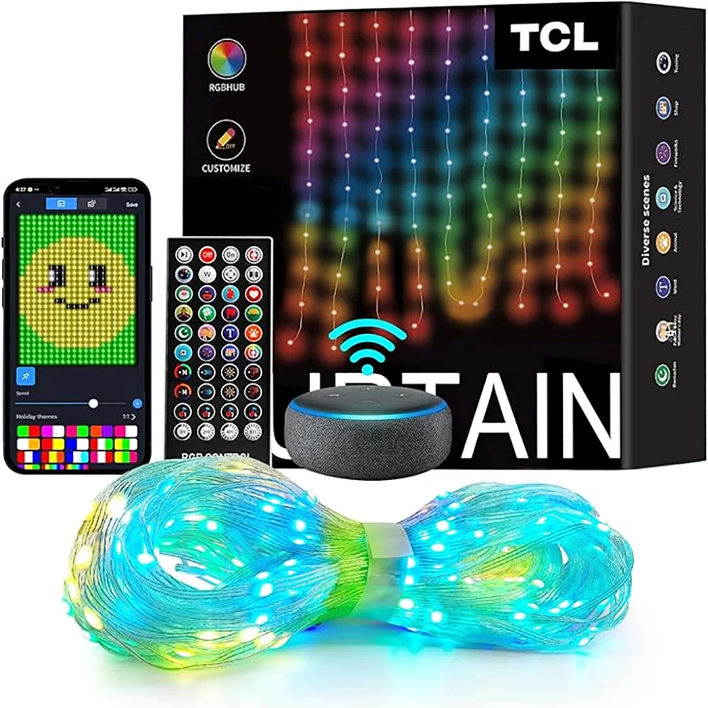أضواء سلسلة LED ذكية مع جهاز تحكم عن بعد ، أضواء ستائر ، مزامنة الموسيقى ، التحكم في التطبيق ، عيد الهالينات ، ديكور حفلة عيد الميلاد