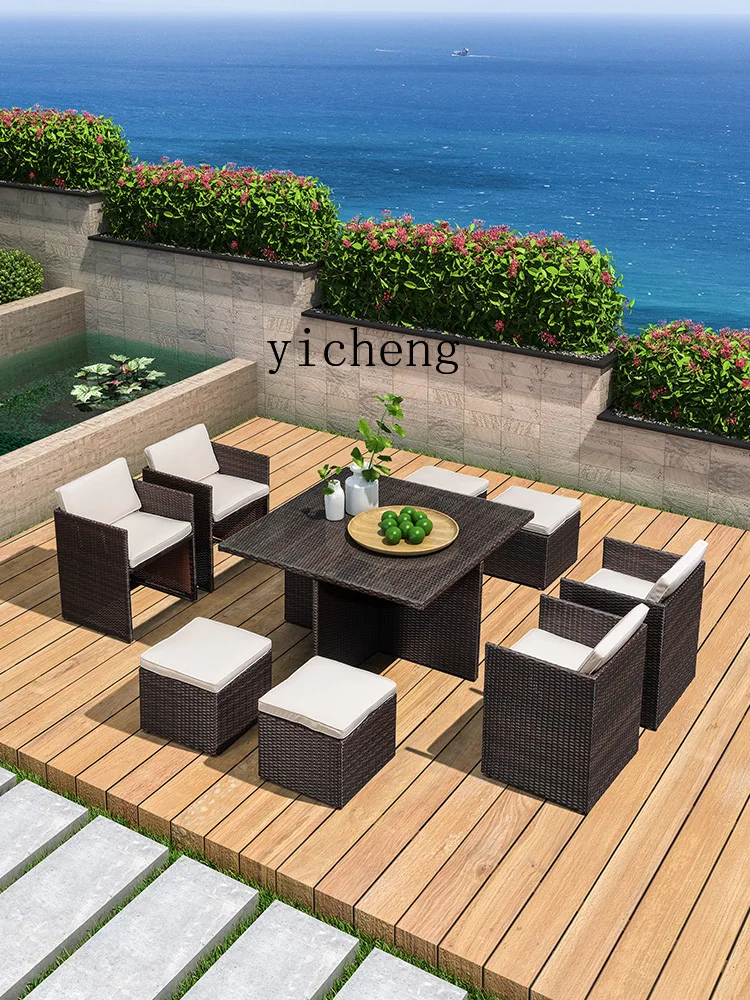 ZF Outdoor Occasional Table and Chair Combination Rattan Chair Dining Table Terrace Casual Seat