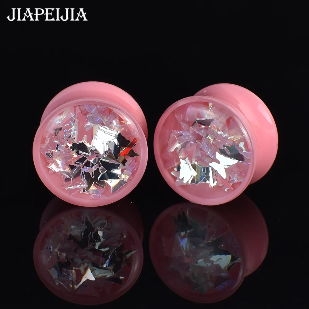 2pcs 8-50mm Pink Ear Gauges Tunnels Double Flared Plug Body Piercing Jewelry for Women Men