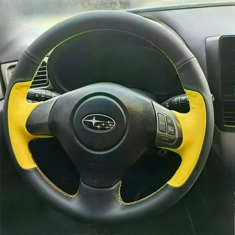 Handgenähter, rutschfester, verschleißfester Lenkradbezug aus schwarz-orangefarbenem Leder für Subaru Forester 2008-2012