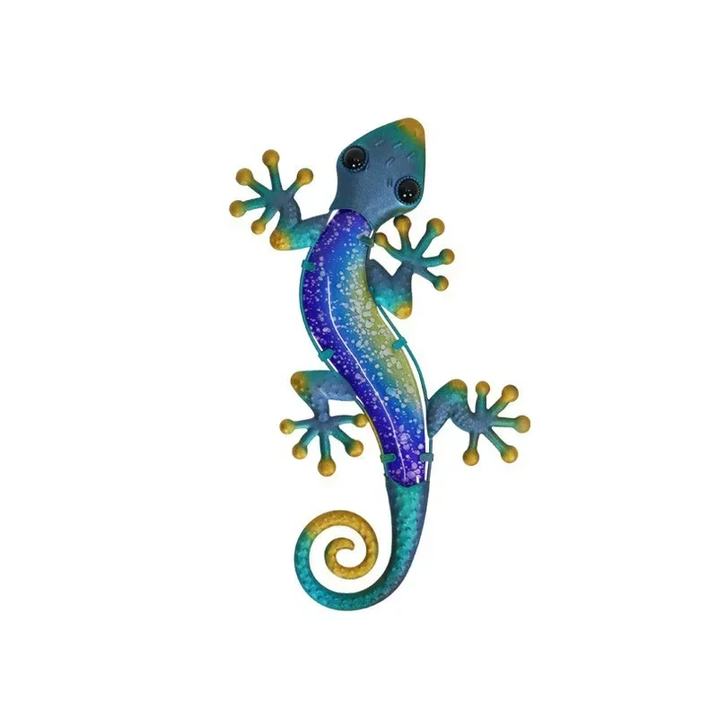 Colgante de pared de lagarto de 15 pulgadas, artesanía decorativa de metal para jardín al aire libre, vidrio pintado de fusión en caliente, regalo de decoración