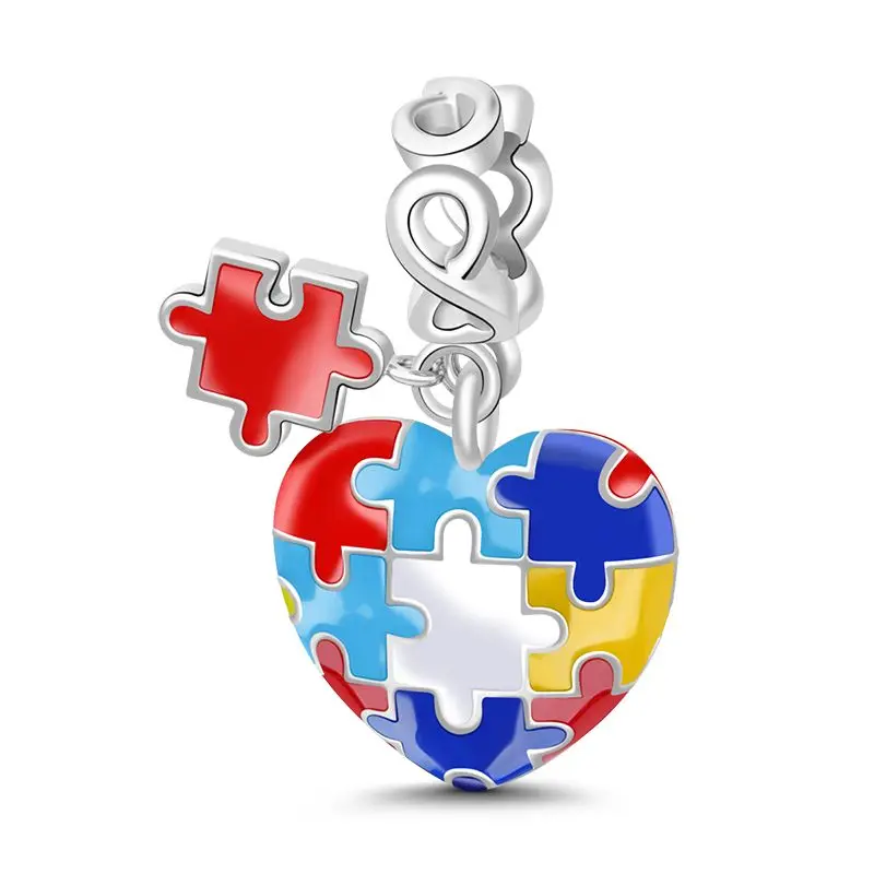 925 Sterling Silver Fashion Charms World Travel Flag Map Autism Puzzle Roman Colosseum Women DIY Jewelry Pendant Gift view 6