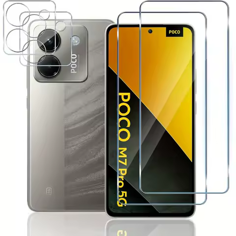 2Pcs Tempered Glass Tempered Glass With 2Pcs Camera Lens Film For Xiaomi Poco M7 Pro M6 Plus M5 M4 M3 Pro F7 F6 F5 F4 Pro Glass