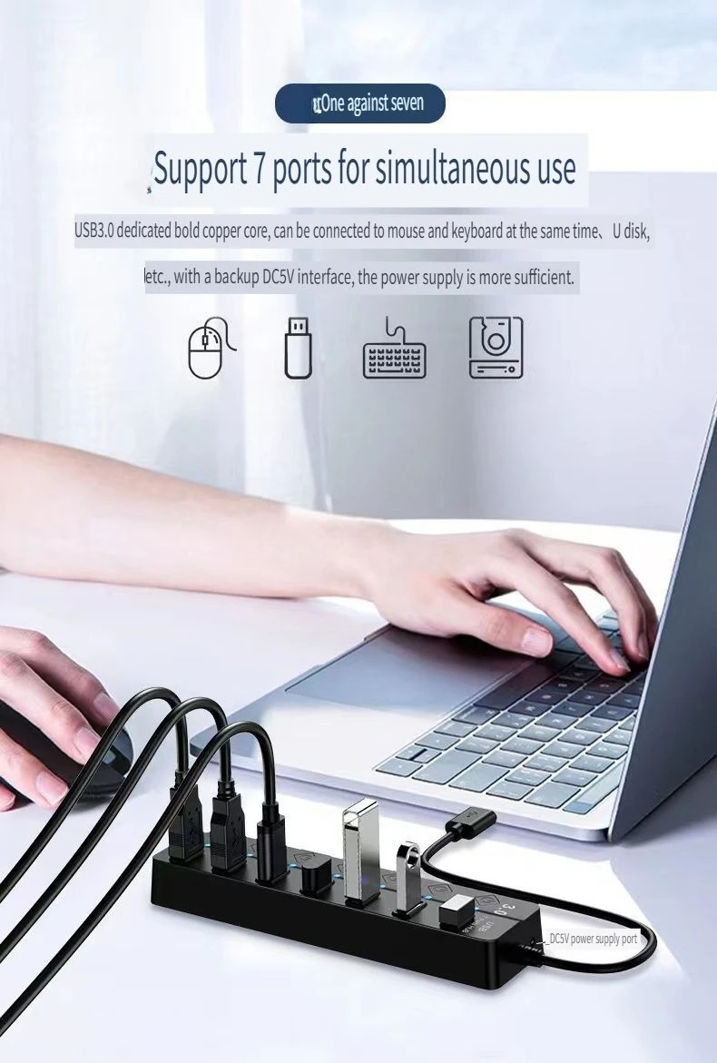محور USB3.0، محطة إرساء usbhub، كمبيوتر محمول مكتبي مدمج، مقسم متعدد الواجهات بسبعة منافذ #3
