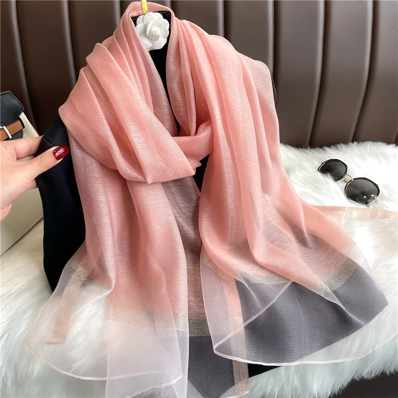 Modischer Luxus Einfarbiger Langer Seidenschal für Damen Weicher Glatter Schal Kopftuch Hijab Outdoor-Schal Langer Umhang Strandtuch – Detail 9