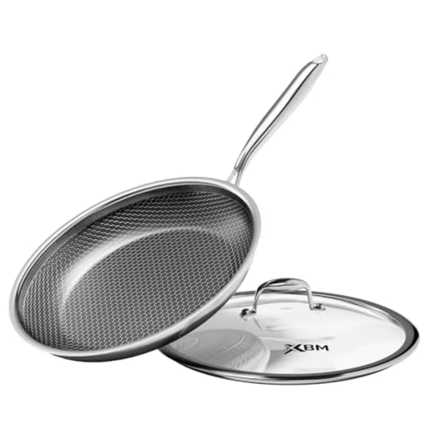 

10-Inch Nonstick Frying Pan with Lid Durable Stainless Steel Skillet for Induction Cooktop PFOA-Free and Scratch-Proof Dishwash