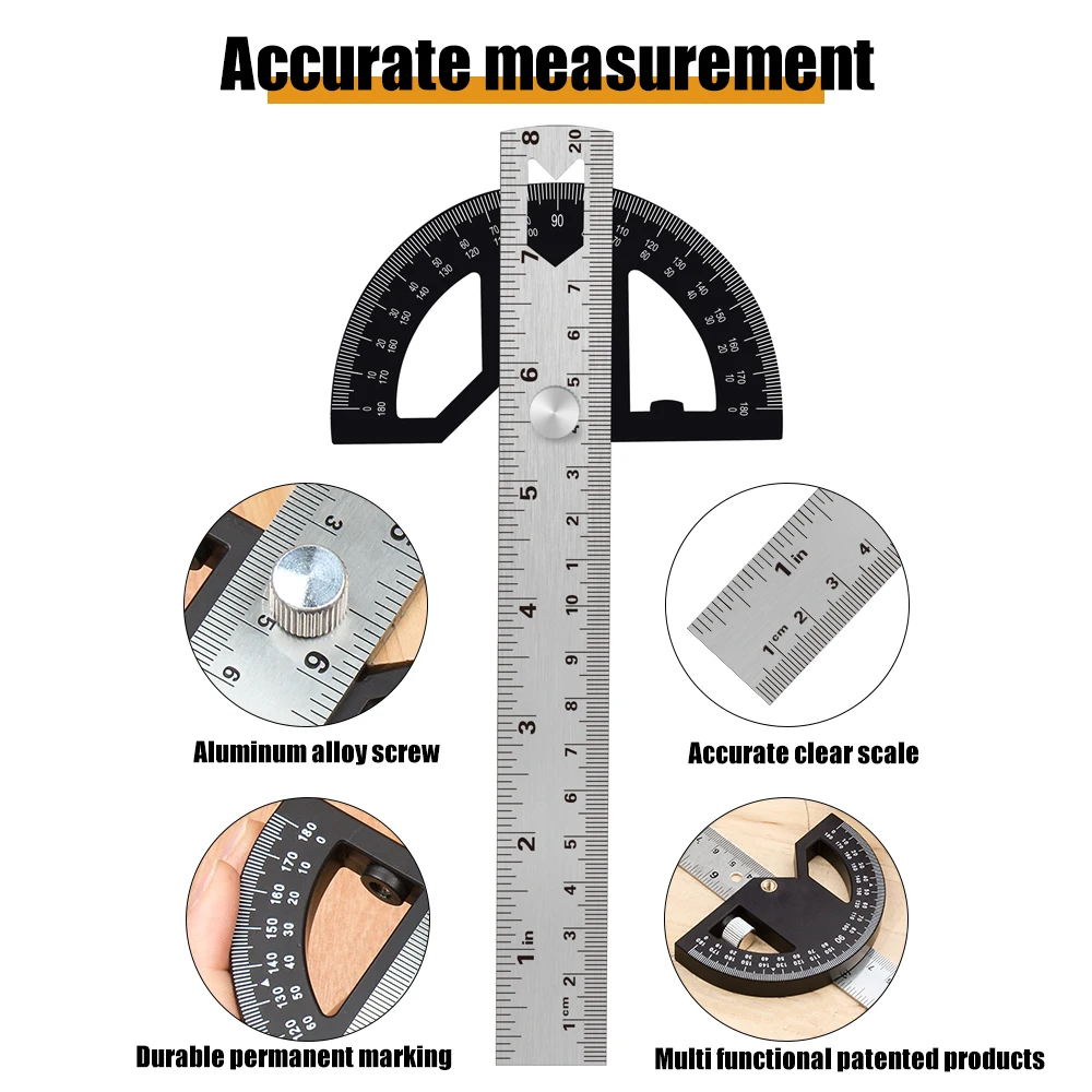 Rongpro Multifunction 180°  Metal Angle Finder Ruler Woodworking Gauge Ruler Tools  Ruler Angle Meter Stainless Steel Goniometer