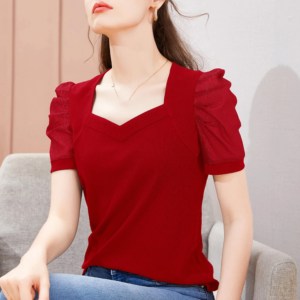 Ladies Summer Blouse Womens Ice Silk Top Vacation Ice Silk Polyester Bubble Silhouette Solid Pattern For Vacation