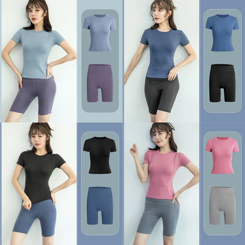 

Women's Sports Yoga Tops Pants Tight Short Sleeve Gym Running Suit Quick Dry Training Suit Sportswear Suit