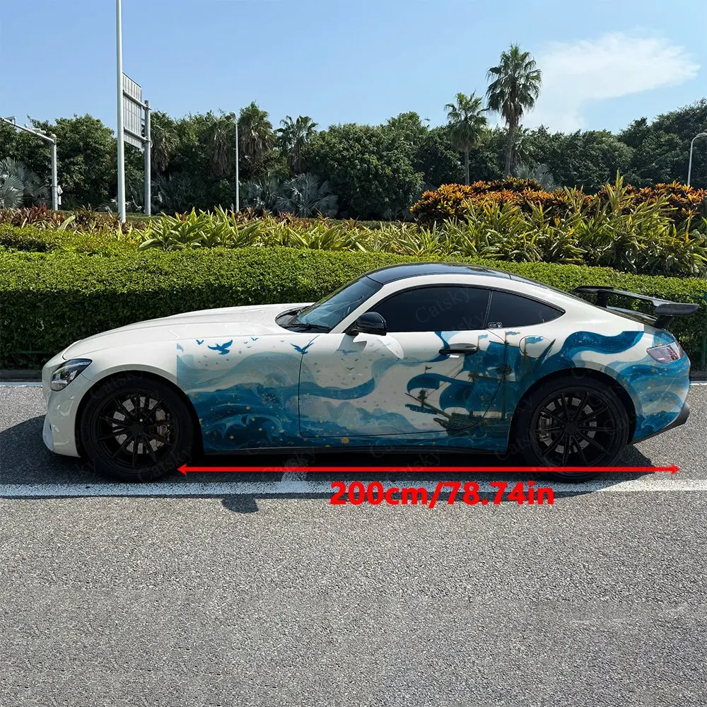 2pcs Waves Gilded Ancient Sailboat Car Side Wraps, Self-Adhesive PVC Waterproof & Scratch-Resistant Stickers, Car Accessory Gift
